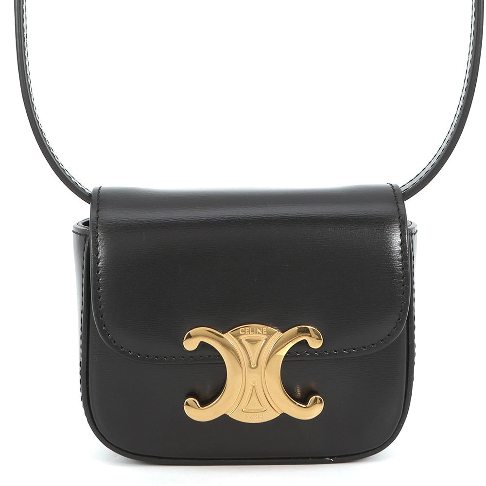 Celine Triomphe Claude Shoulder Bag Shiny Calf Leather Black